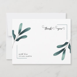 Forest Green Calligraphy Eucalyptus Wedding Bedankkaart
