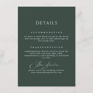 Forest Green Calligraphy Wedding Details Kaart