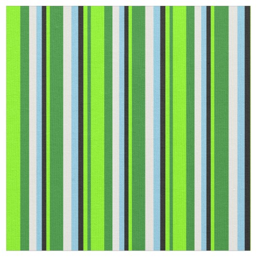 Forest Green, Chartreuse, Black, Sky Blue en White Stof (Close Up)