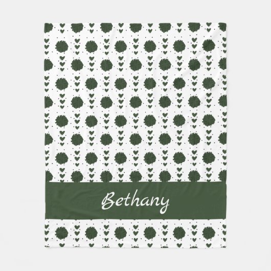 Forest Green Cheerleader Pom Poms & Hearts Pattern Fleece Deken (Voorkant)