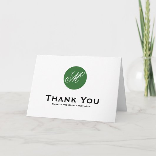 Forest Green Circle Monogram Formulier Hartelijk d Bedankkaart (Voorkant)