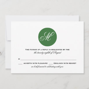 Forest Green Circle Monogram Wedding RSVP Kaart