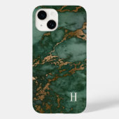Forest Green & Copper Marble Monogram Case-Mate iPhone Case (Achterkant)