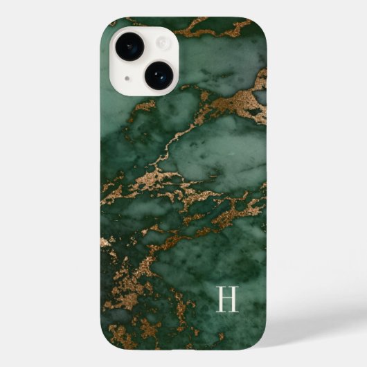 Forest Green & Copper Marble Monogram Case-Mate iPhone Case (Achterkant)