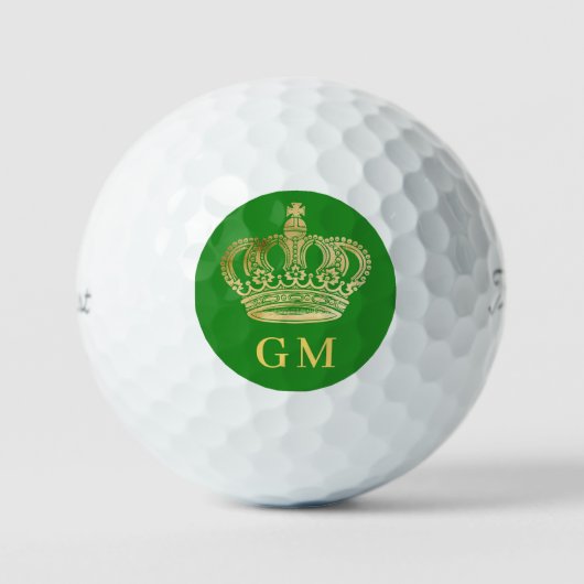 Forest green crown monogram initialen golfballen (Voorkant)