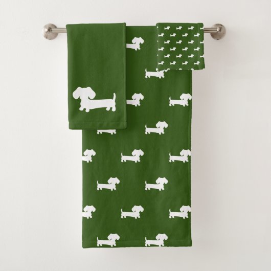 Forest Green Dachshund Bath 3-stuk handdoekset Bad Handdoek (Insitu)