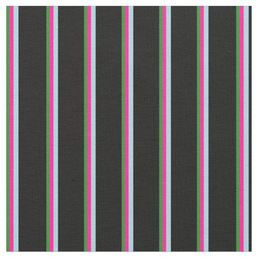 Forest Green, Deep Pink, Light Blue & Black Lines Stof (Close Up)