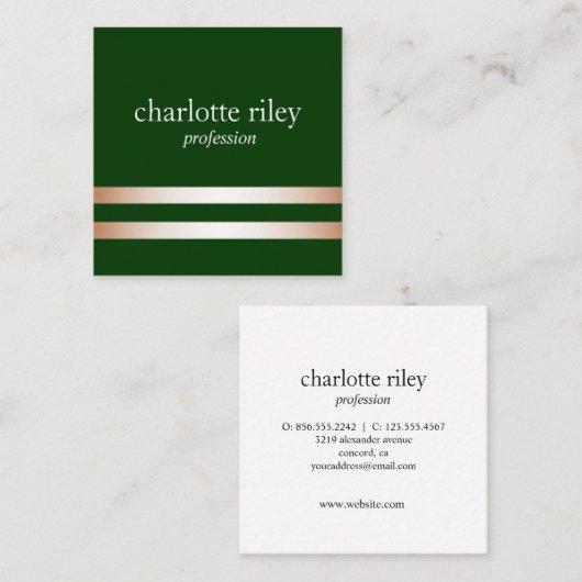 Forest Green Double Roos Gold Stripes Stylish Vierkante Visitekaartje (Voorkant / Achterkant)