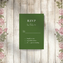 Forest green eenvoudige elegante bruiloft RSVP kaa Kaartje