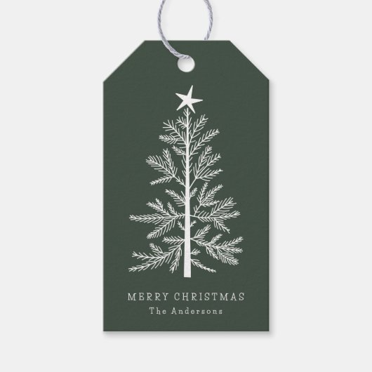 Forest Green Eenvoudige Kerstpijnboom Cadeaulabel (Voorkant)