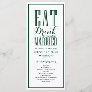 Forest Green Eet, Drink en word Getrouwd Trouwen Programmakaart