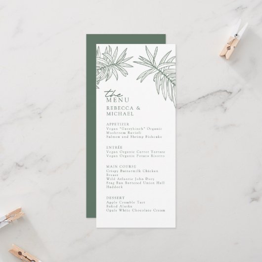 Forest Green Elegant Botanisch Trouwmenu (Voorkant / Achterkant in situ)