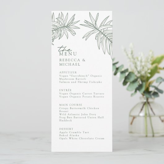 Forest Green Elegant Botanisch Trouwmenu (Staand voorkant)