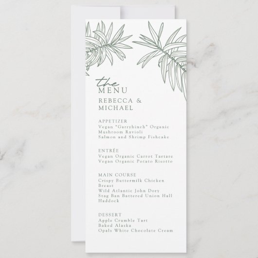 Forest Green Elegant Botanisch Trouwmenu (Voorkant)