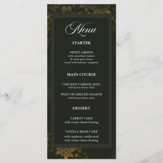 Forest Green & Elegant Gold Floral Wedding Menu (Voorkant)
