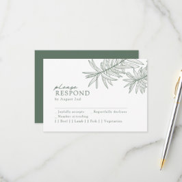 Forest Green Elegant Minimalist Botanical RSVP Kaartje