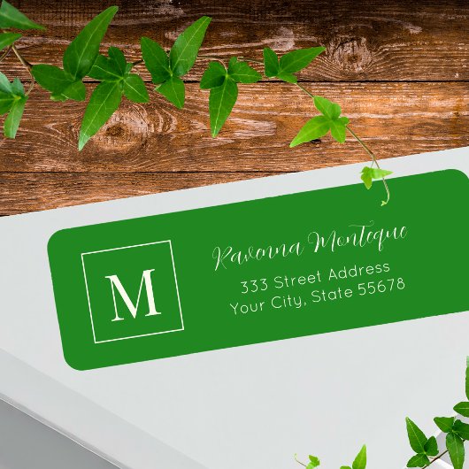 Forest Green Elegant Personalized Monogram Name Etiket