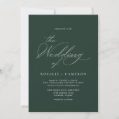 Forest Green Emerald | Delicate Script bruiloft Kaart (Voorkant)