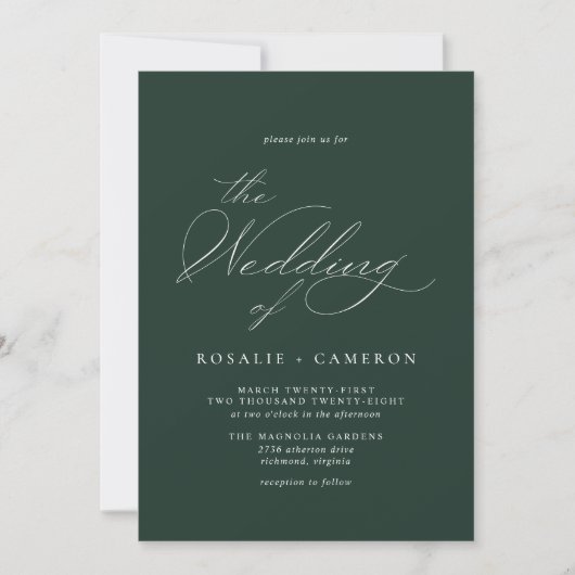 Forest Green Emerald | Delicate Script bruiloft Kaart (Voorkant)
