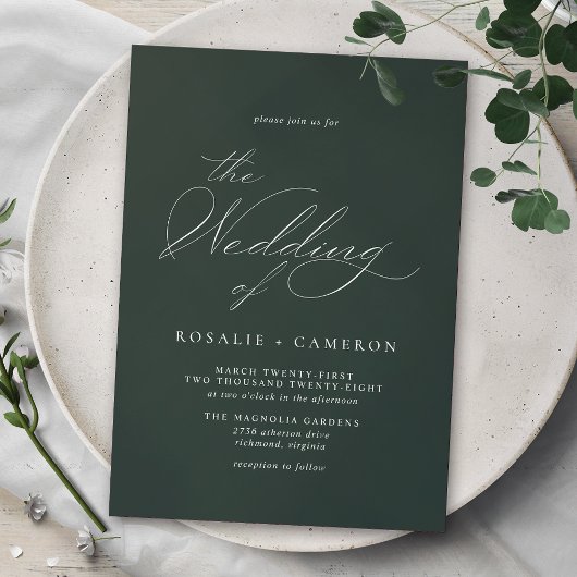 Forest Green Emerald | Delicate Script bruiloft Kaart