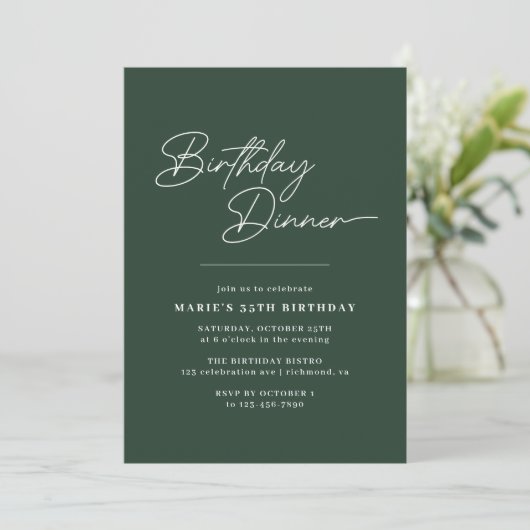 Forest Green Emerald | Typografie Verjaardagsdiner Kaart (Staand voorkant)