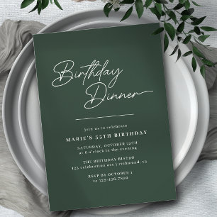 Forest Green Emerald Typografie Verjaardagsdiner Kaart