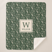 Forest Green en Beige Monogram Naam Kerstmis Sherpa Deken (Voorkant)
