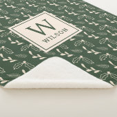 Forest Green en Beige Monogram Naam Kerstmis Sherpa Deken (3/4)