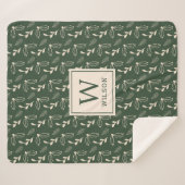 Forest Green en Beige Monogram Naam Kerstmis Sherpa Deken (Voorkant (horizontaal))