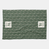 Forest Green en Beige Monogram Naam Kerstmis Theedoek (Horizontaal)