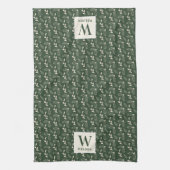 Forest Green en Beige Monogram Naam Kerstmis Theedoek (Verticaal)