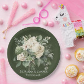 Forest Green en Cream Roos Bruiloft Papieren Bordje (Feest)