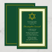 Forest Green en Gold Bar Mitzvah Invitation Kaart (Voorkant / Achterkant)
