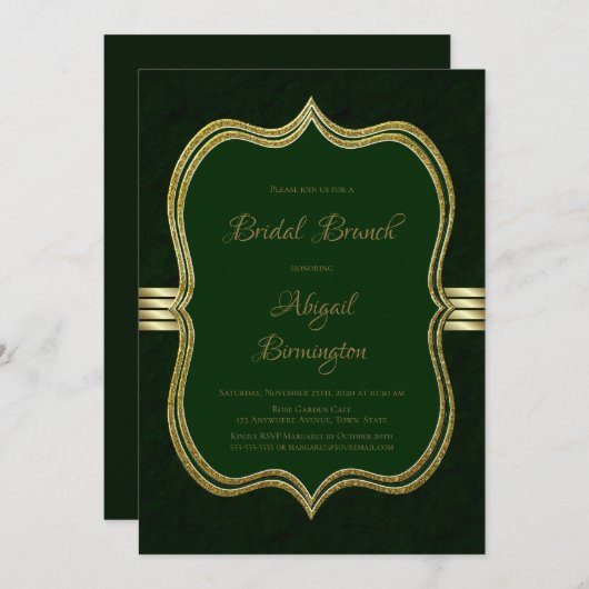 Forest Green en Gold Bridal Brunch Kaart (Voorkant / Achterkant)