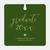 Forest Green en Gold Script 2024 Afstuderen Foto Metalen Ornament (Voorkant)