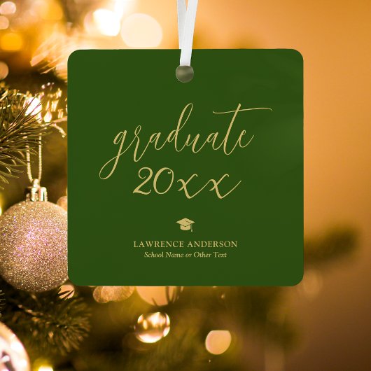 Forest Green en Gold Script 2024 Afstuderen Foto Metalen Ornament