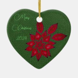 Forest Green en Red Poinsettia Keramisch Ornament