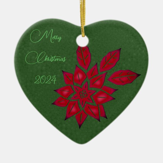 Forest Green en Red Poinsettia Keramisch Ornament (Voorkant)