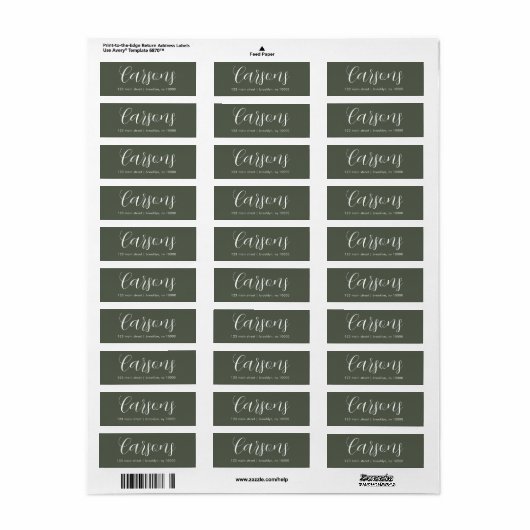Forest Green Family Name Return Label (Full Sheet)
