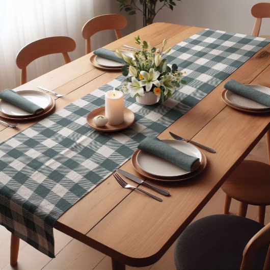 Forest Green Farmhouse Buffalo Plaid Korte Tafelloper