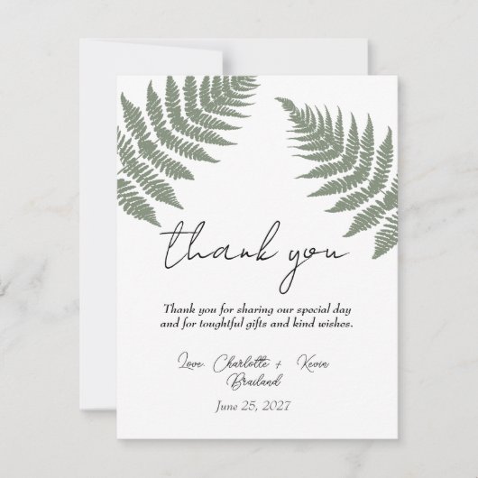 Forest Green Ferns bruiloft Dank u Bedankkaart (Voorkant)