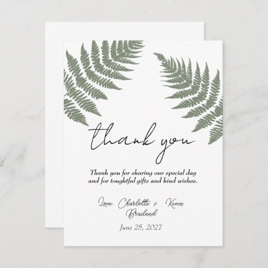 Forest Green Ferns bruiloft Dank u Bedankkaart (Voorkant / Achterkant)