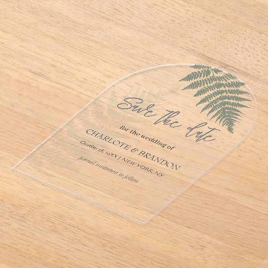 Forest Green Ferns Outdoor Wedding Acryl Uitnodigingen (Laagn)