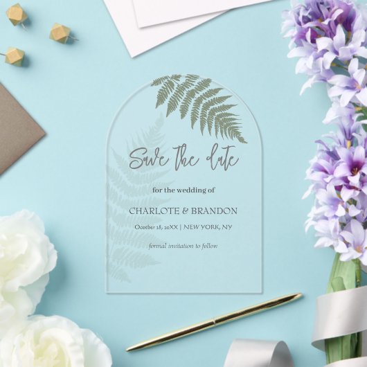 Forest Green Ferns Outdoor Wedding Acryl Uitnodigingen (Insitu (Huwelijk))