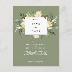 Forest Green Floral Wedding Bewaar de datumkaart Aankondigingskaart