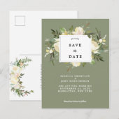 Forest Green Floral Wedding Bewaar de datumkaart Aankondigingskaart (Voorkant / Achterkant)