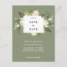 Forest Green Floral Wedding Bewaar de datumkaart Aankondigingskaart