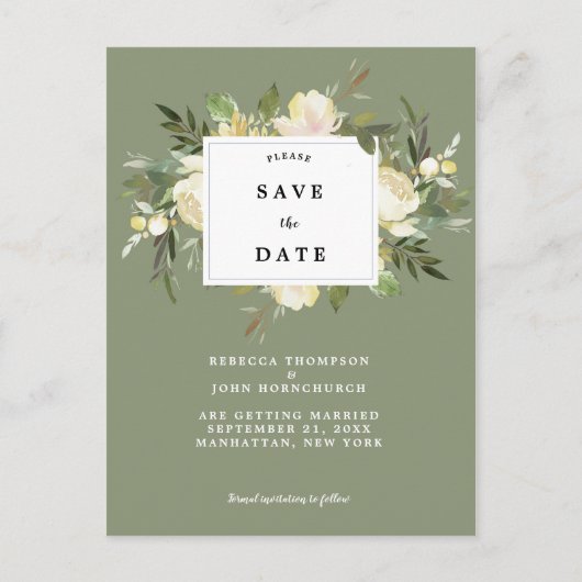 Forest Green Floral Wedding Bewaar de datumkaart Aankondigingskaart (Voorkant)