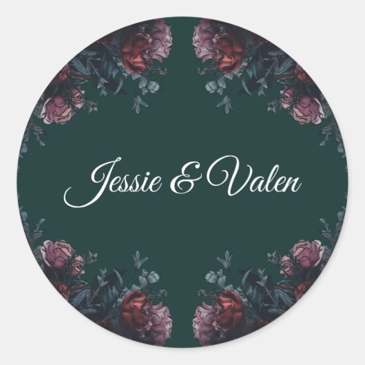 Forest Green Floral Wedding Ronde Sticker (Voorkant)