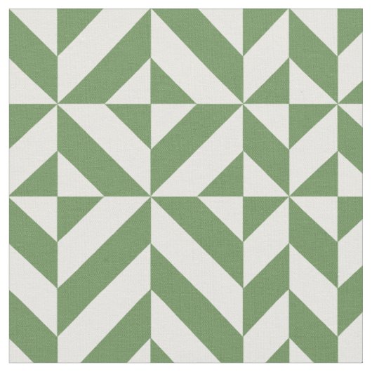 Forest Green Geometric Deco Cube Pattern Stof (Close Up)